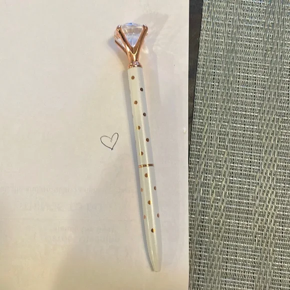 #60 NWT White and Rose Gold Polka Dot Pen with Diamond Jewel Top - Picture 4 of 16
